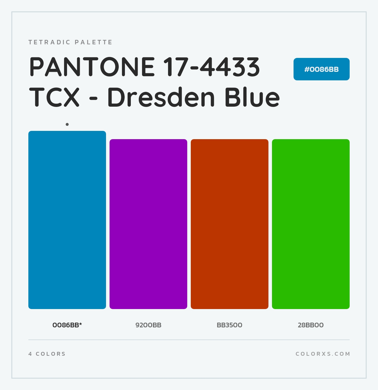 PANTONE 17-4433 TCX - Dresden Blue - Tetradic Color Palette