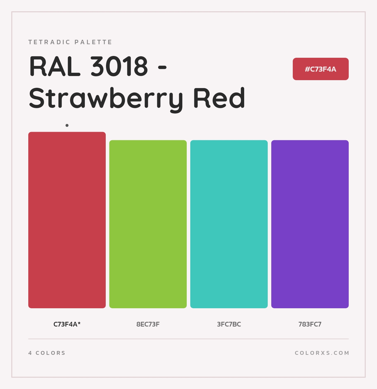 RAL 3018 - Strawberry Red - Tetradic Color Palette