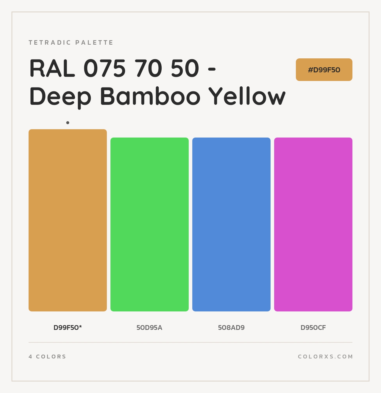 RAL 075 70 50 - Deep Bamboo Yellow - Tetradic Color Palette