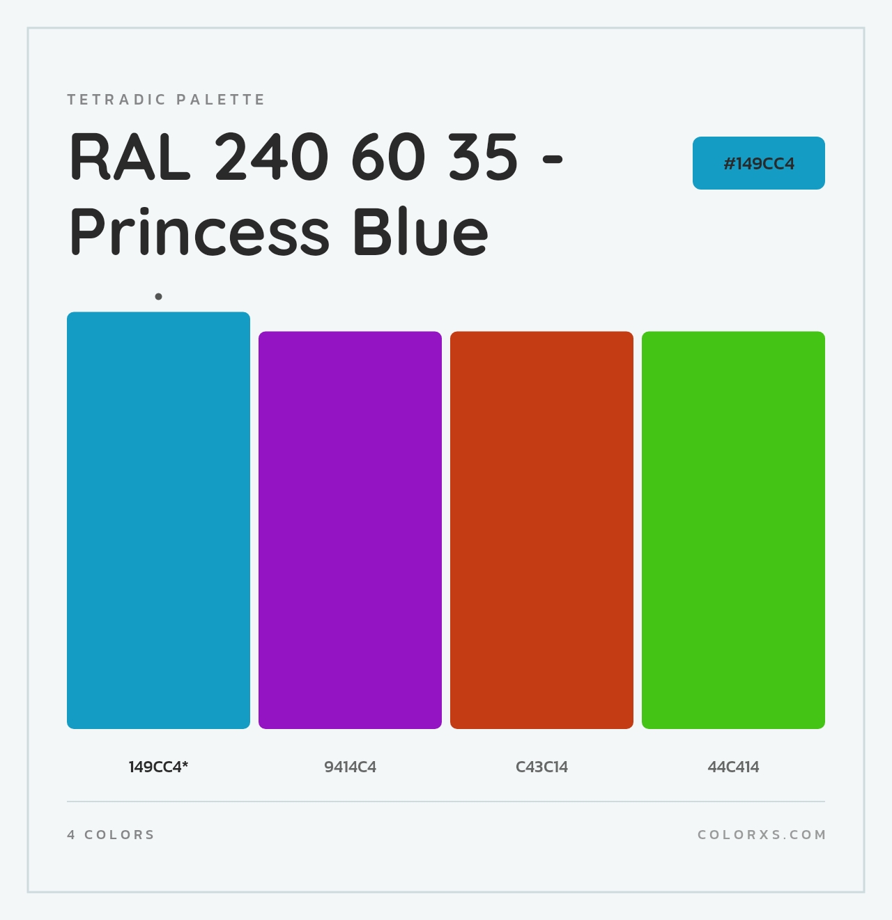 RAL 240 60 35 - Princess Blue - Tetradic Color Palette