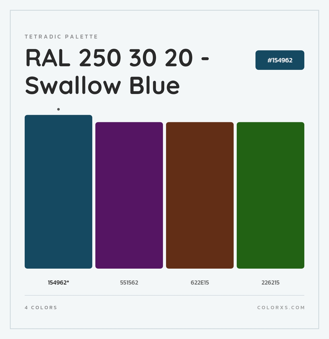 RAL 250 30 20 - Swallow Blue - Tetradic Color Palette
