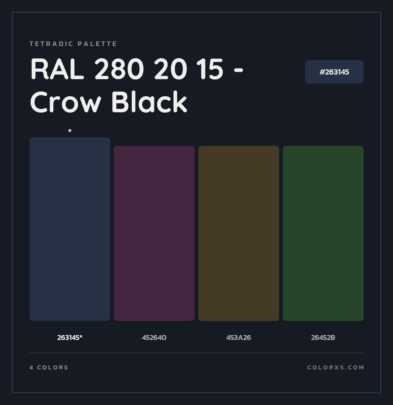 RAL 280 20 15 - Crow Black - Tetradic Color Palette
