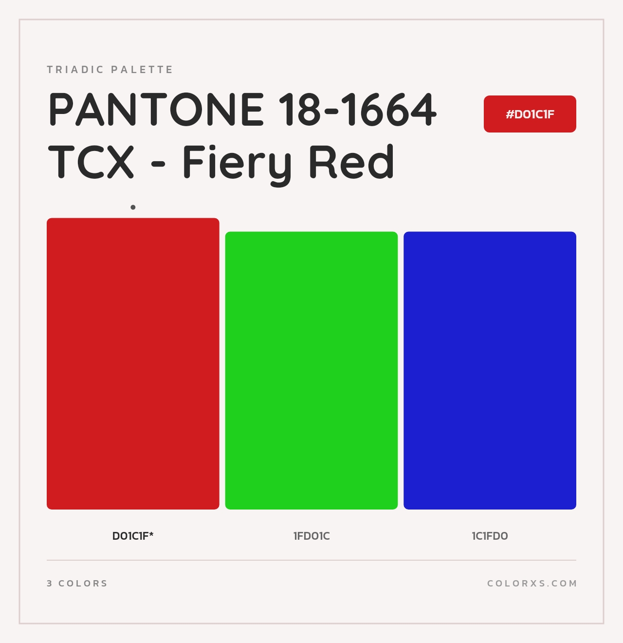 PANTONE 18-1664 TCX - Fiery Red - Triadic Color Palette