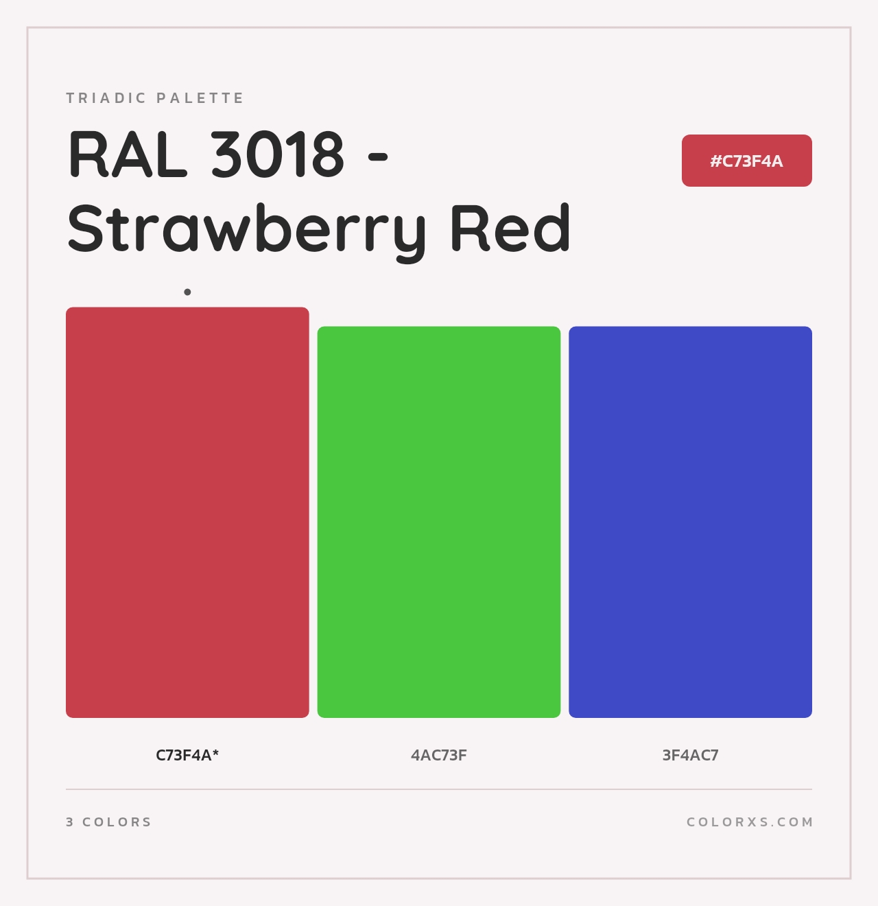 RAL 3018 - Strawberry Red - Triadic Color Palette