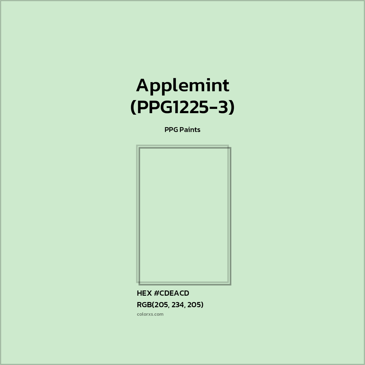 #CDEACD Applemint (PPG1225-3) Paint PPG Paints - Color codes and meaning | Matching colors and paints