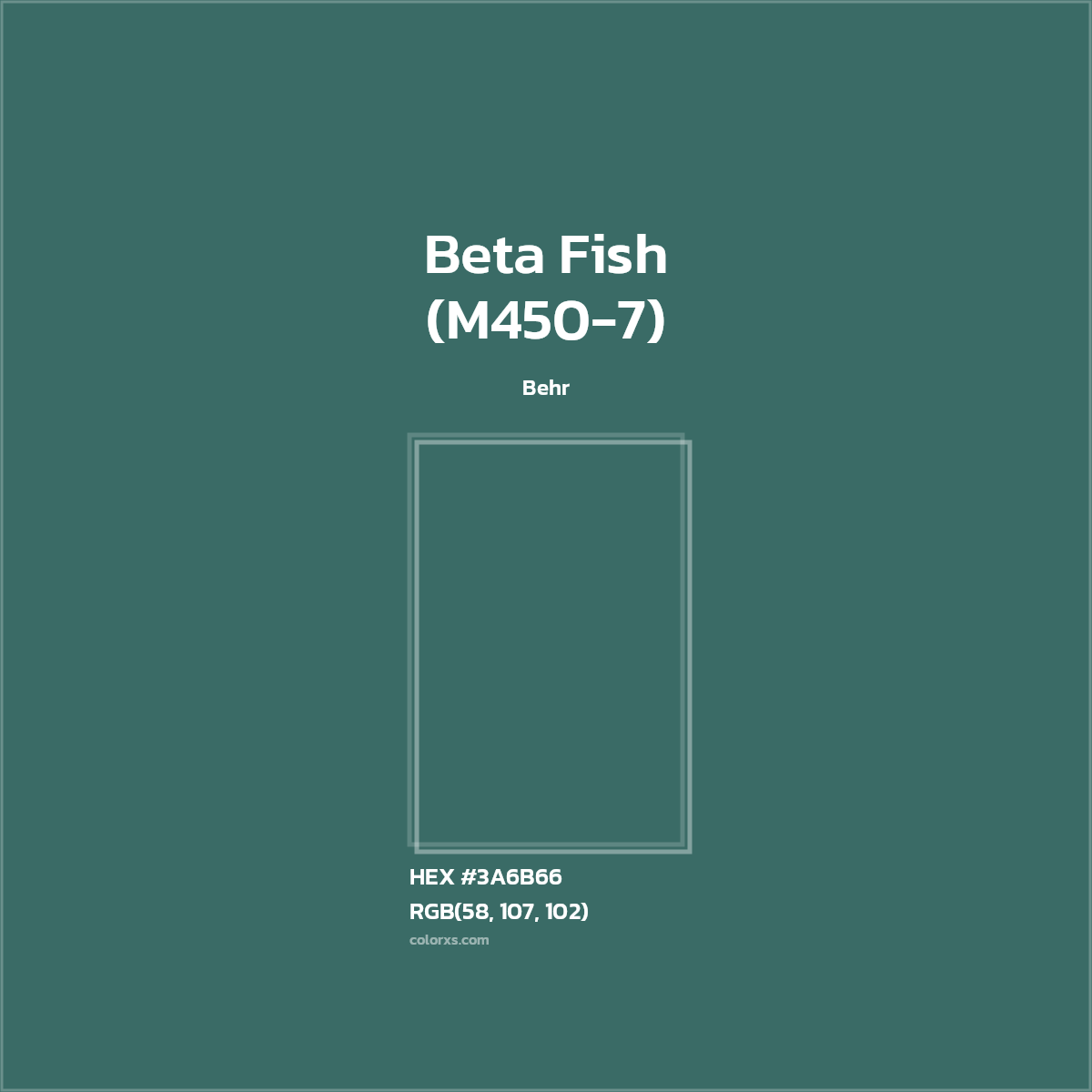 #3A6B66 Beta Fish (M450-7) Paint Behr - Color codes and meaning | Matching colors and paints