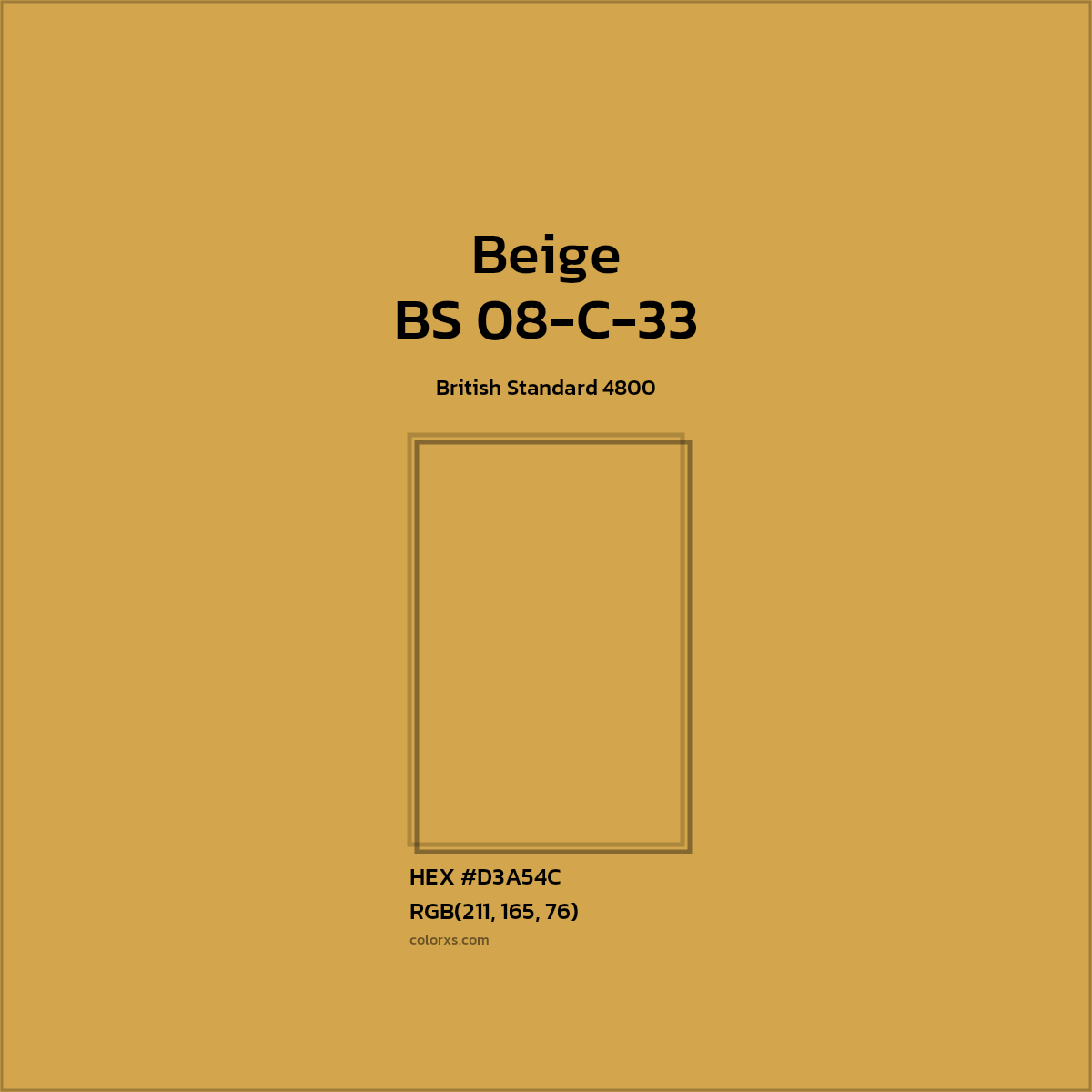 #D3A54C BS 08-C-33 - Beige CMS British Standard 4800 - Color codes and meaning | Matching colors and paints