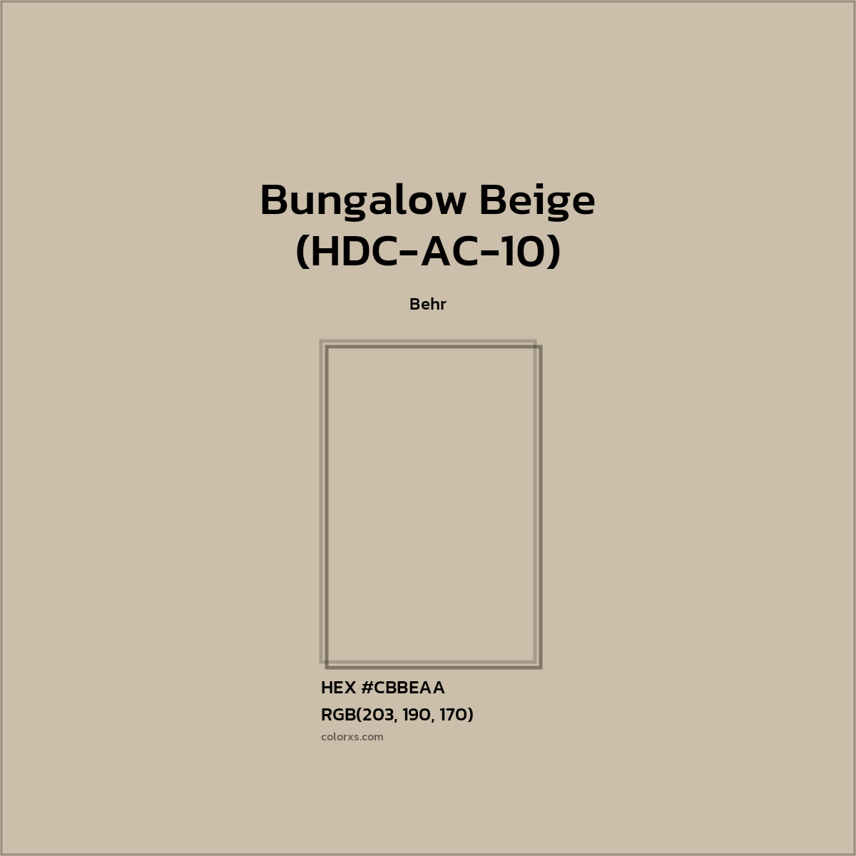 #CBBEAA Bungalow Beige (HDC-AC-10) Paint Behr - Color codes and meaning | Matching colors and paints