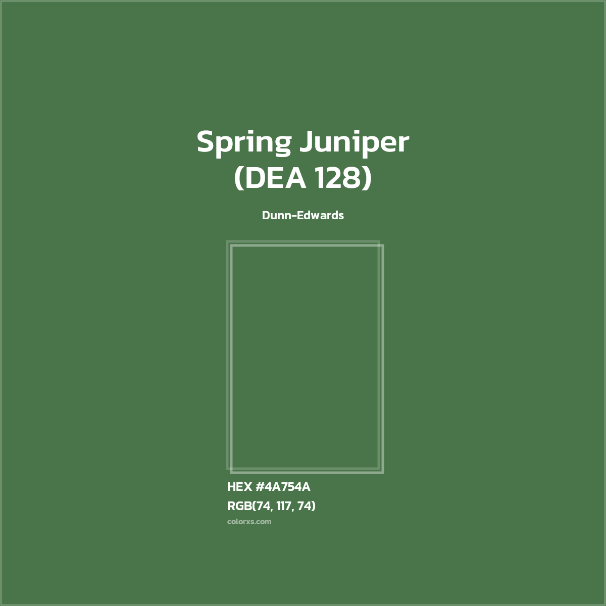 #4A754A Spring Juniper (DEA 128) Paint Dunn-Edwards - Color codes and meaning | Matching colors and paints