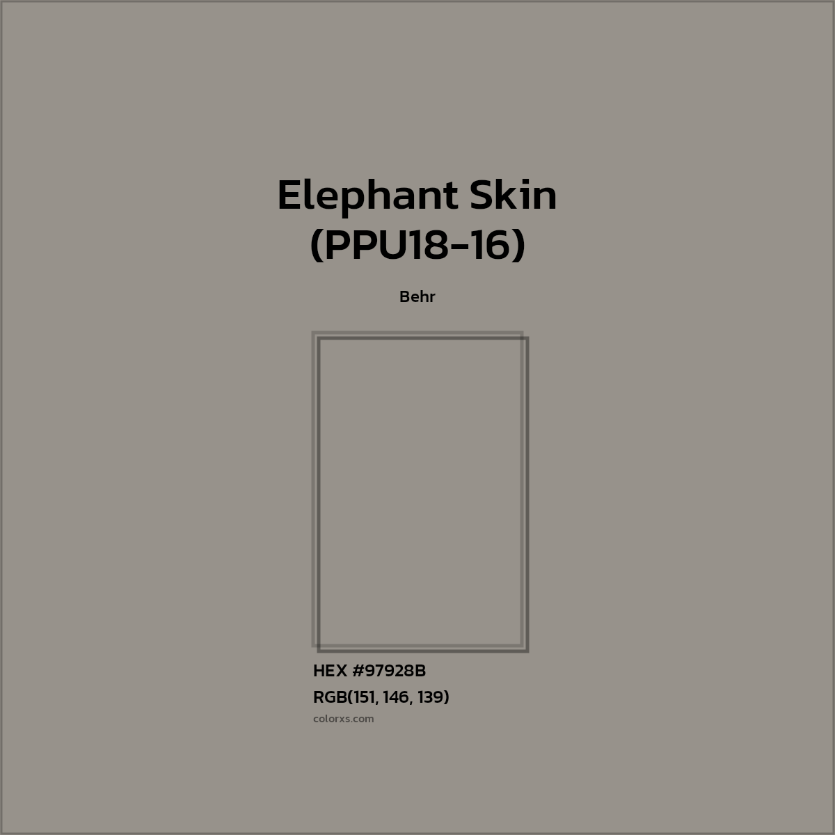 #97928B Elephant Skin (PPU18-16) Paint Behr - Color codes and meaning | Matching colors and paints