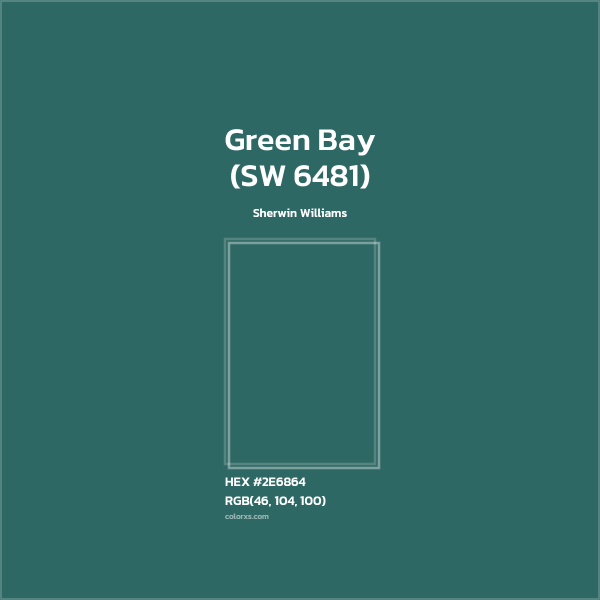 #2E6864 Green Bay (SW 6481) Paint Sherwin Williams - Color codes and meaning | Matching colors and paints