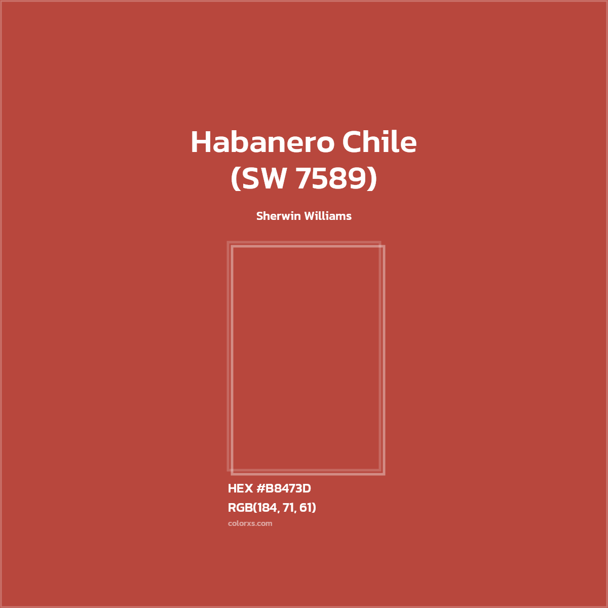 #B8473D Habanero Chile (SW 7589) Paint Sherwin Williams - Color codes and meaning | Matching colors and paints