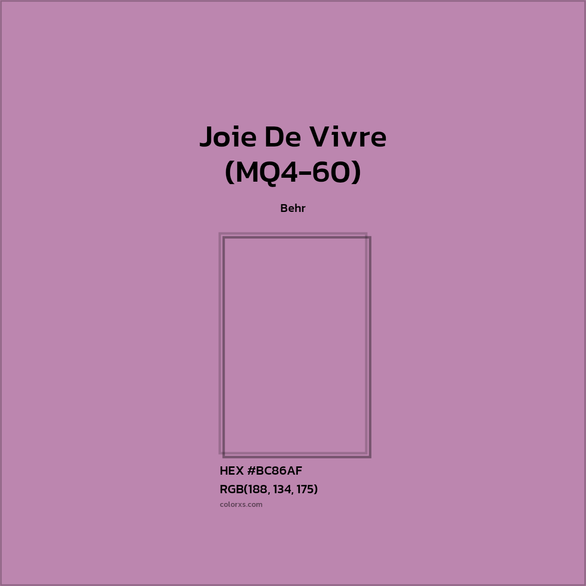 #BC86AF Joie De Vivre (MQ4-60) Paint Behr - Color codes and meaning | Matching colors and paints