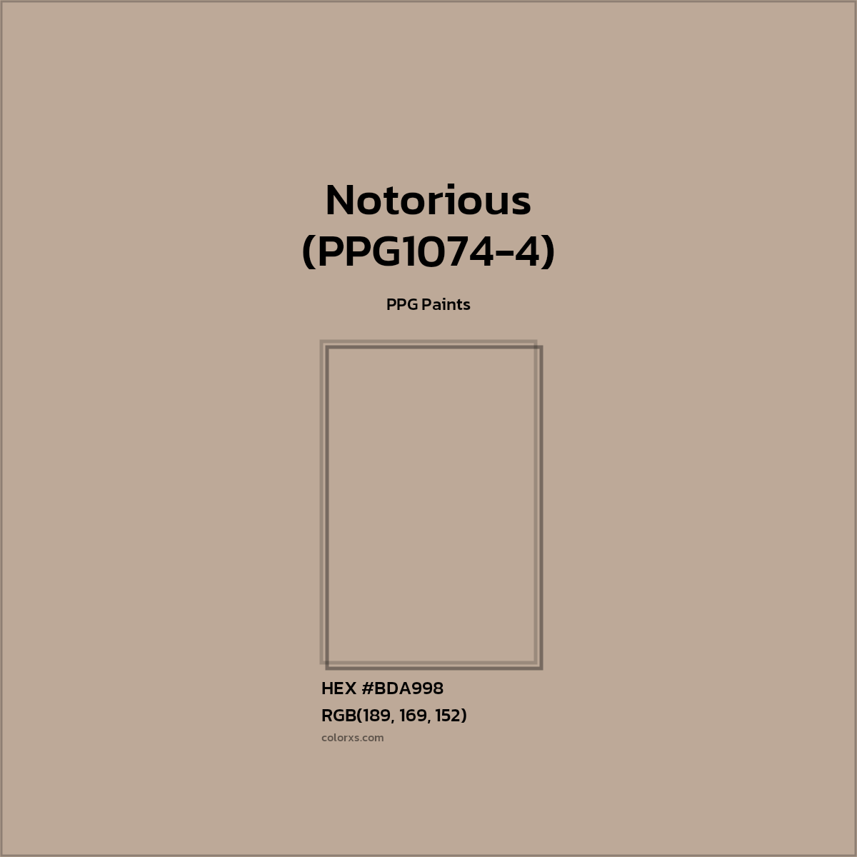 #BDA998 Notorious (PPG1074-4) Paint PPG Paints - Color codes and meaning | Matching colors and paints