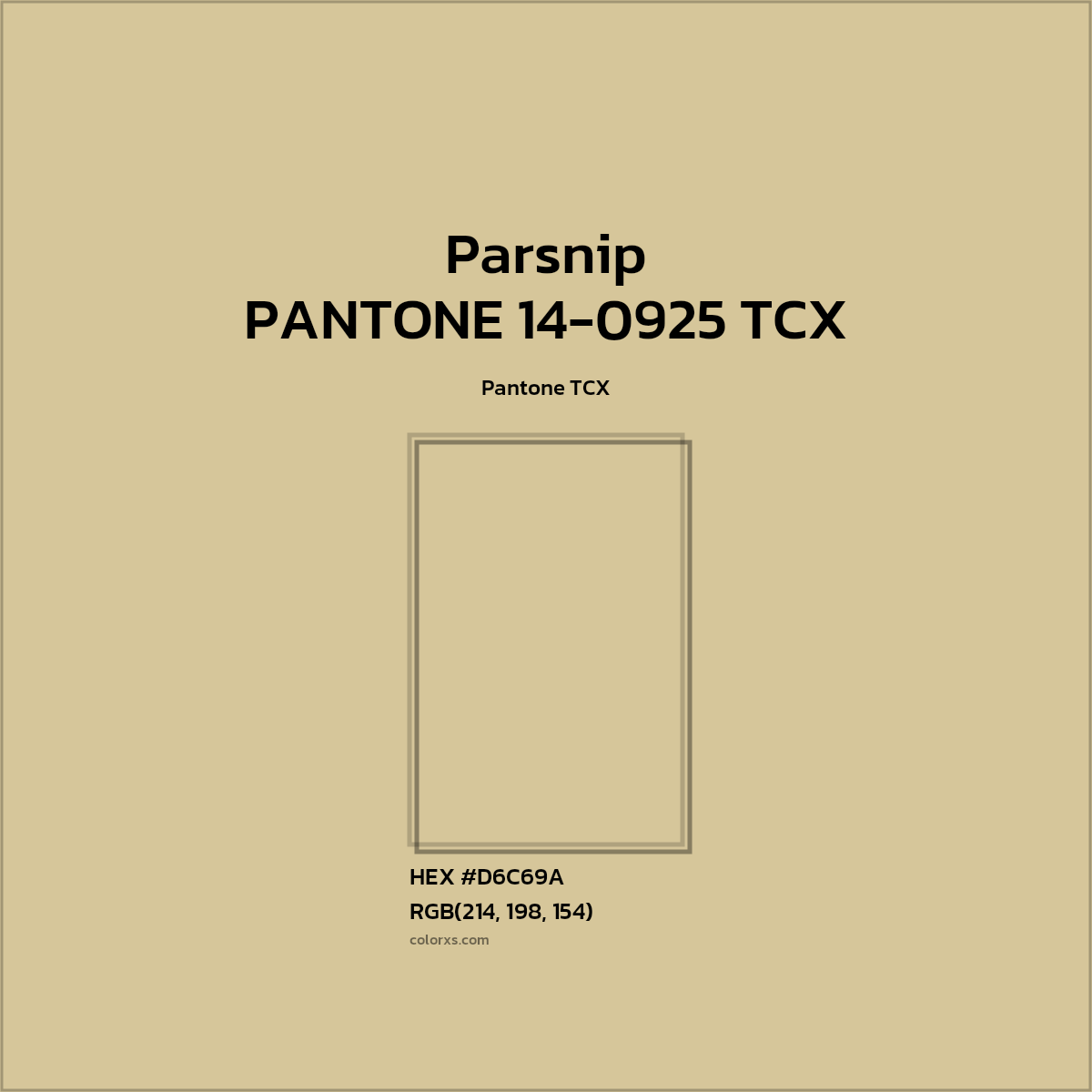 #D6C69A PANTONE 14-0925 TCX - Parsnip CMS Pantone TCX - Color codes and meaning | Matching colors and paints