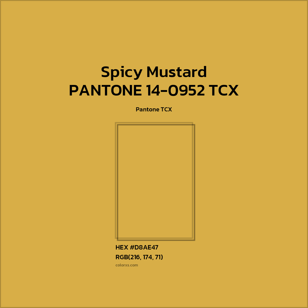 #D8AE48 PANTONE 14-0952 TCX - Spicy Mustard CMS Pantone TCX - Color codes and meaning | Matching colors and paints
