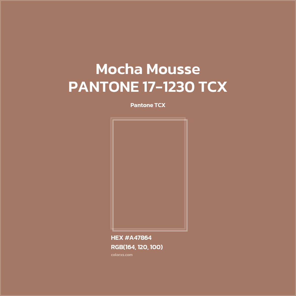 #A47864 PANTONE 17-1230 TCX - Mocha Mousse CMS Pantone TCX - Color codes and meaning | Matching colors and paints