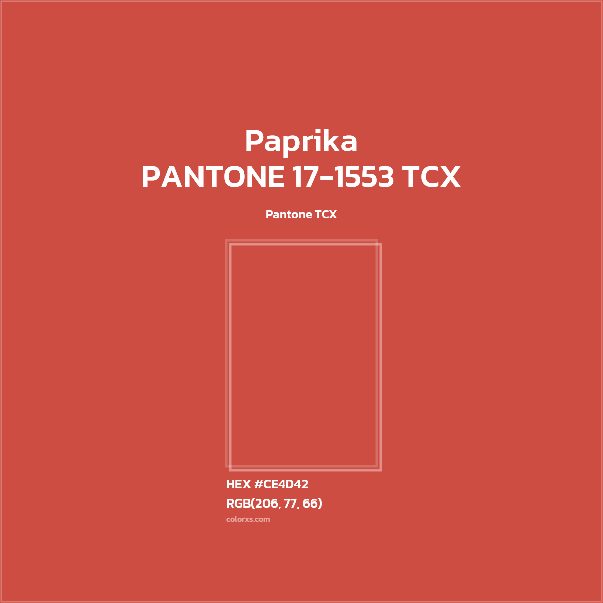 #CE4D42 PANTONE 17-1553 TCX - Paprika CMS Pantone TCX - Color codes and meaning | Matching colors and paints