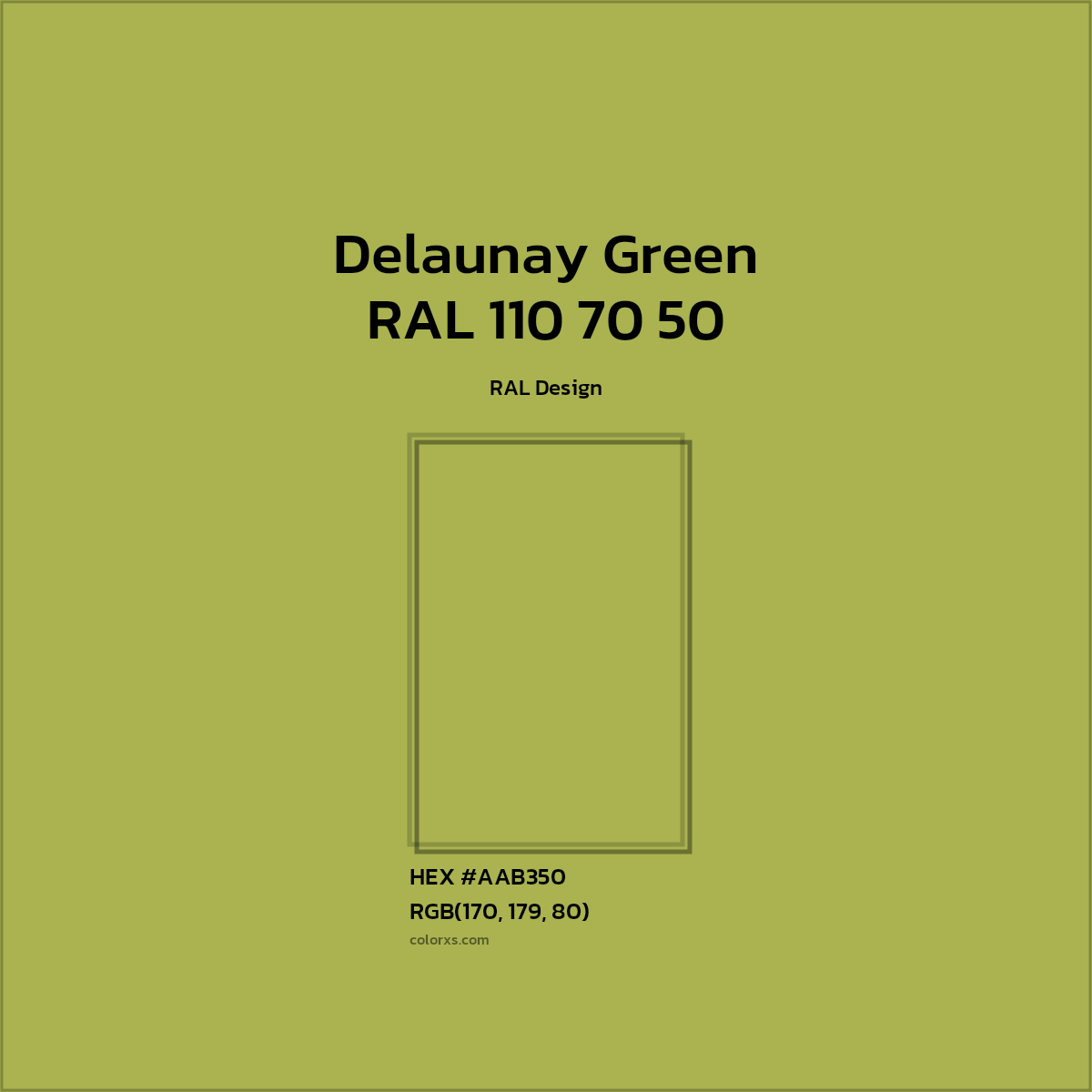 #AAB350 RAL 110 70 50 - Delaunay Green CMS RAL Design - Color codes and meaning | Matching colors and paints