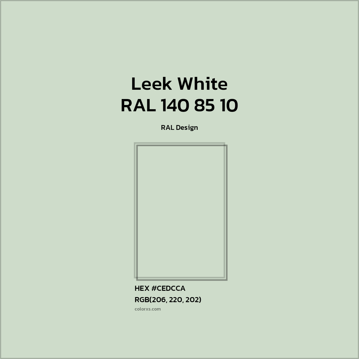 #CEDCCA RAL 140 85 10 - Leek White CMS RAL Design - Color codes and meaning | Matching colors and paints