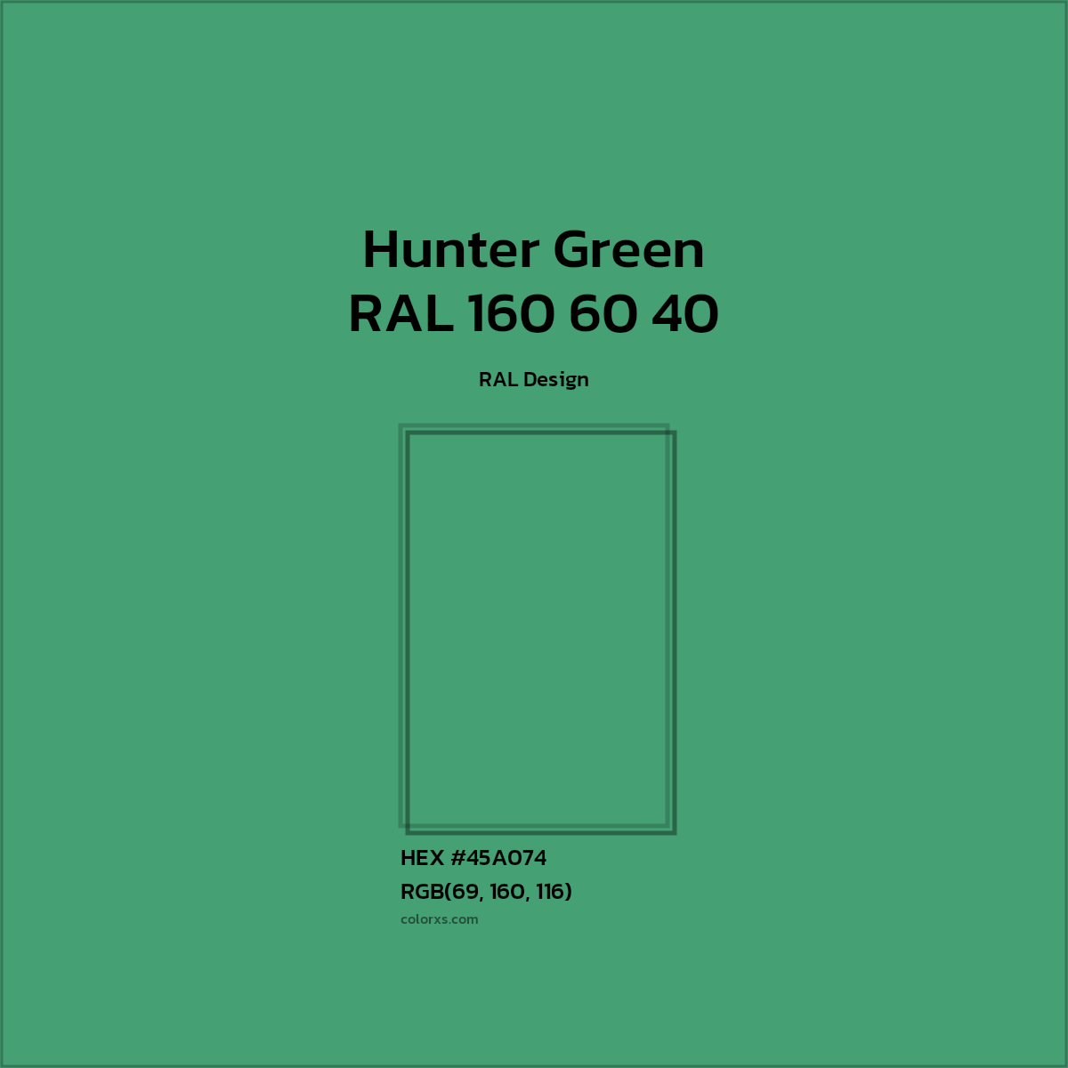 #45A074 RAL 160 60 40 - Hunter Green CMS RAL Design - Color codes and meaning | Matching colors and paints
