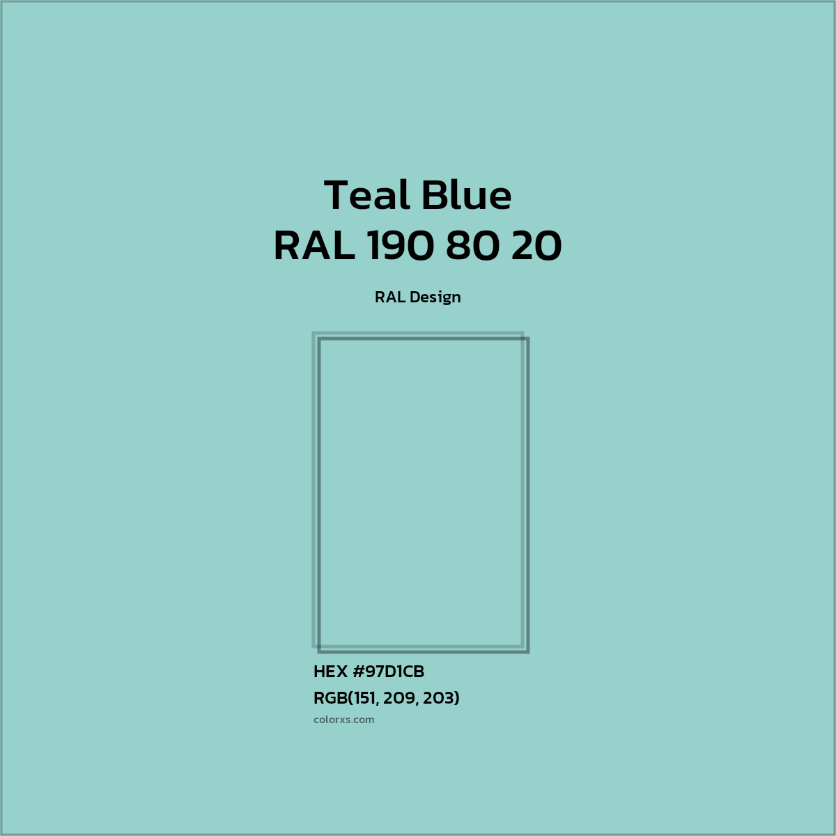#97D1CB RAL 190 80 20 - Teal Blue CMS RAL Design - Color codes and meaning | Matching colors and paints