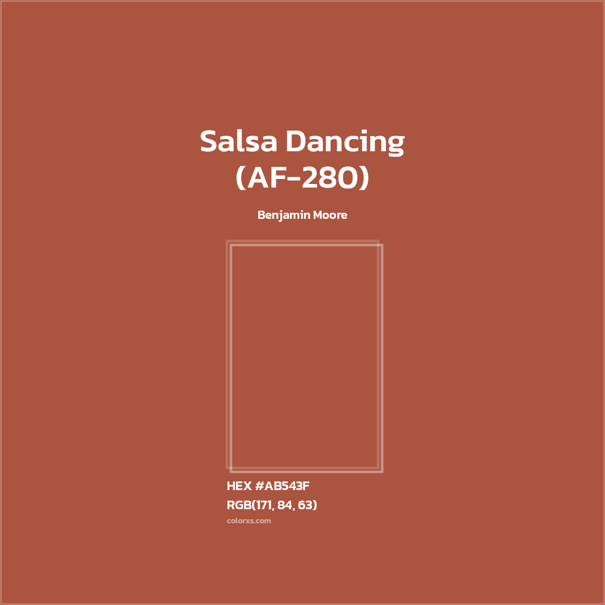 #AB543F Salsa Dancing (AF-280) Paint Benjamin Moore - Color codes and meaning | Matching colors and paints