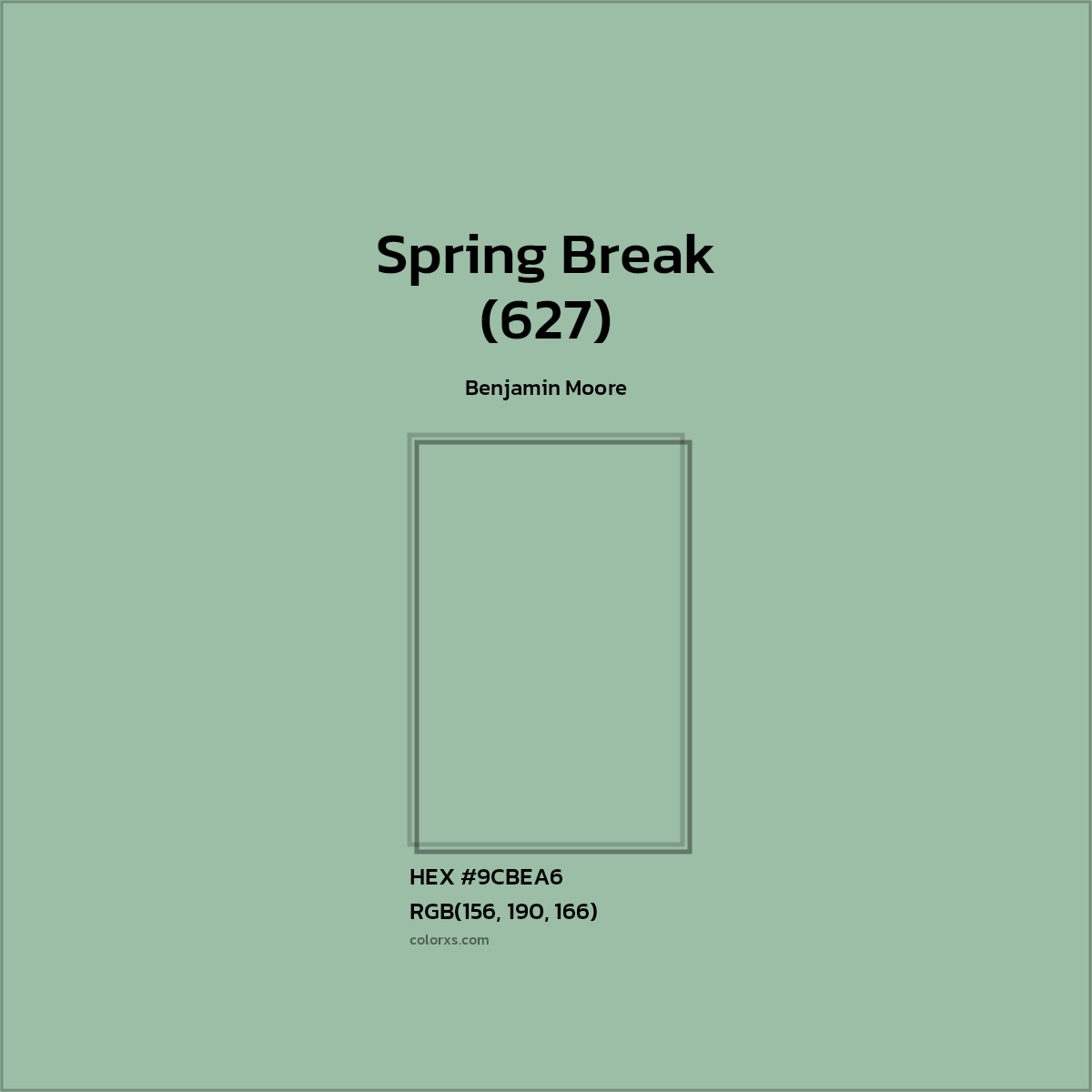#9CBEA6 Spring Break (627) Paint Benjamin Moore - Color codes and meaning | Matching colors and paints