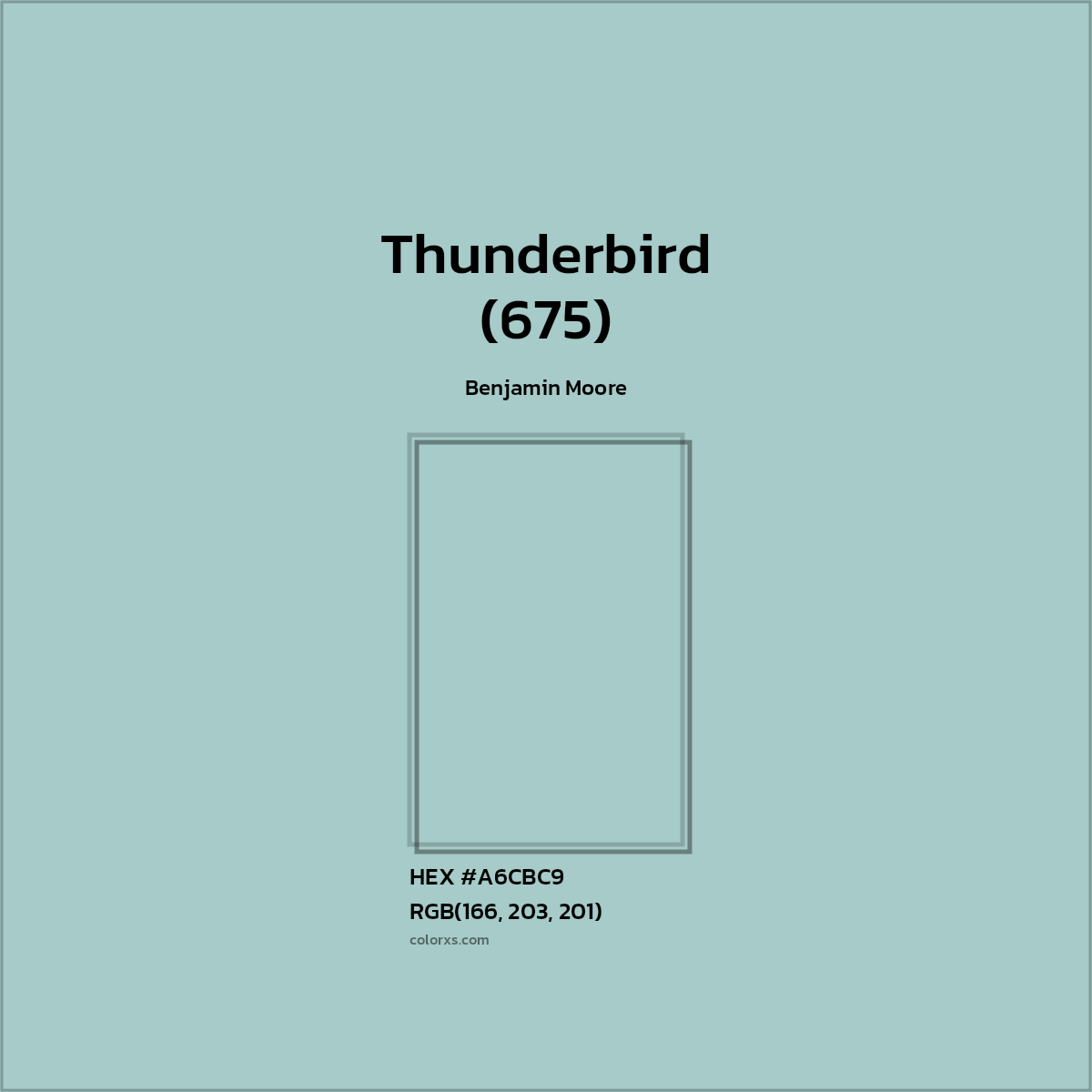 #A6CBC9 Thunderbird (675) Paint Benjamin Moore - Color codes and meaning | Matching colors and paints