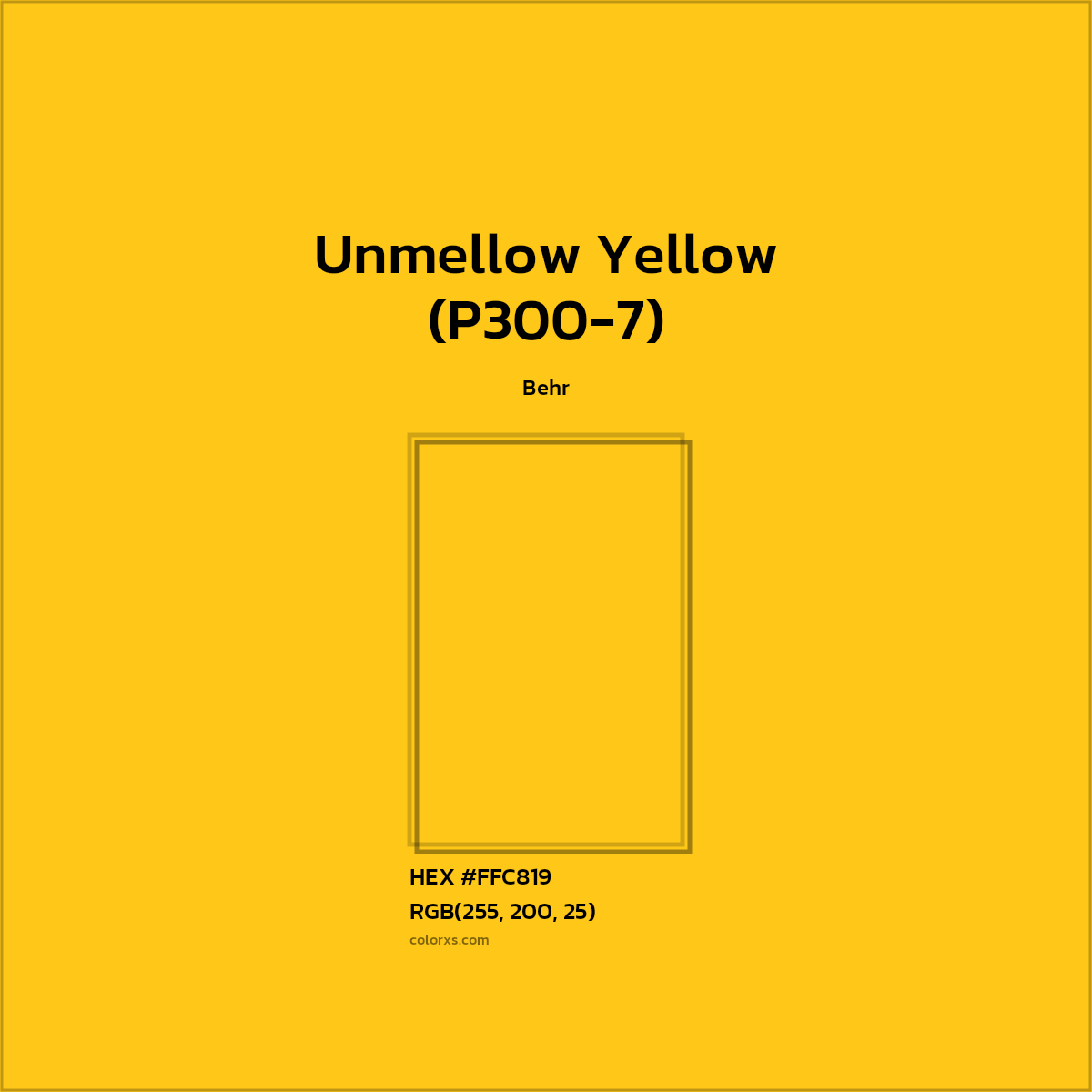 #FFC819 Unmellow Yellow (P300-7) Paint Behr - Color codes and meaning | Matching colors and paints