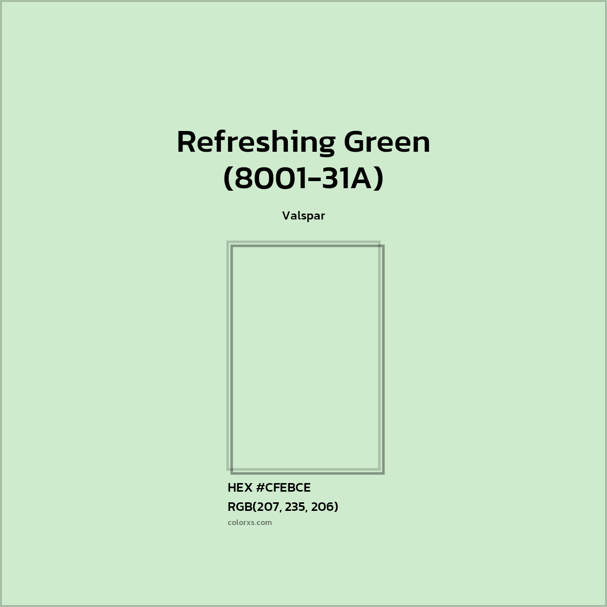 #CFEBCE Refreshing Green (8001-31A) Paint Valspar - Color codes and meaning | Matching colors and paints