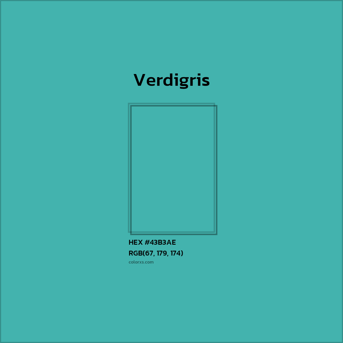 #43B3AE Verdigris Color  - Color codes and meaning | Matching colors and paints
