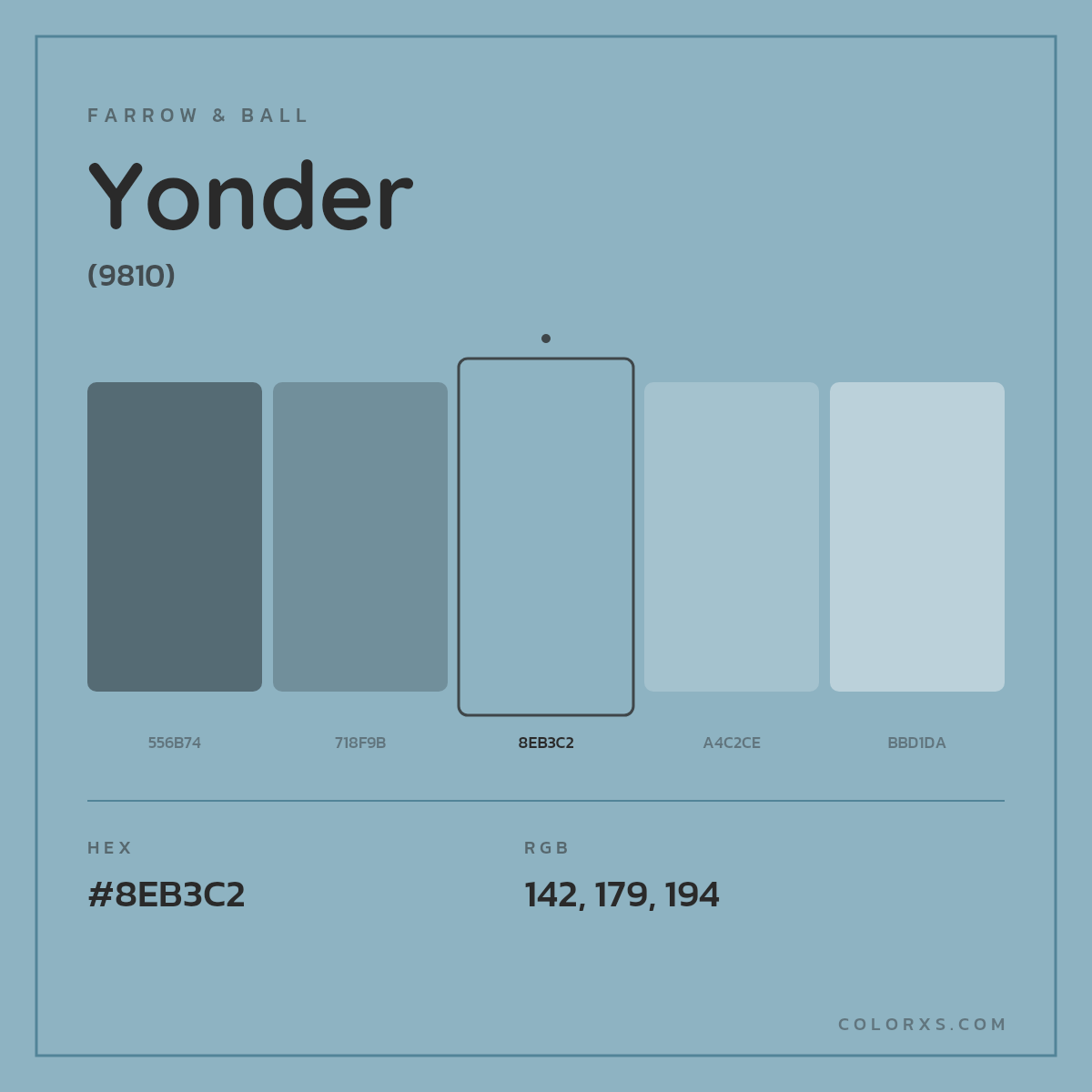 #8EB3C2 Yonder (9810) Paint Farrow & Ball - Color codes and meaning | Matching colors and paints