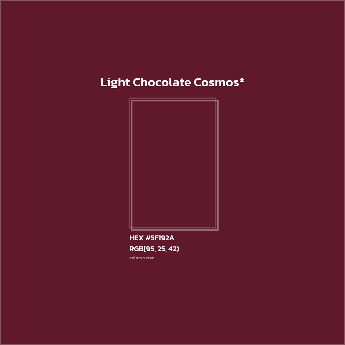 #5F192A hex color. RGB, RYB, CMYK, HSL, HSV codes and color conversions. Matching color names, palettes, paints.