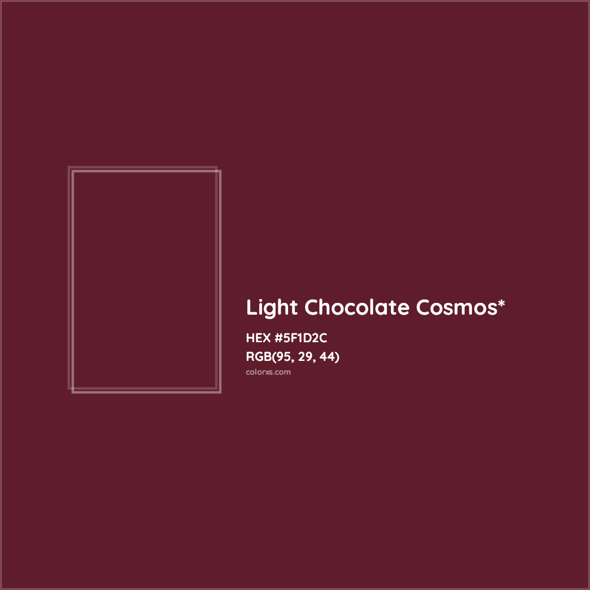 #5F1D2C hex color. RGB, RYB, CMYK, HSL, HSV codes and color conversions. Matching color names, palettes, paints.