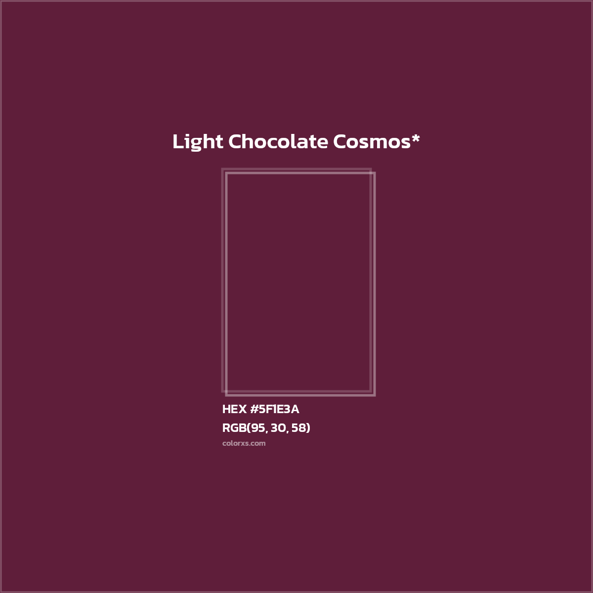 #5F1E3A hex color. RGB, RYB, CMYK, HSL, HSV codes and color conversions. Matching color names, palettes, paints.