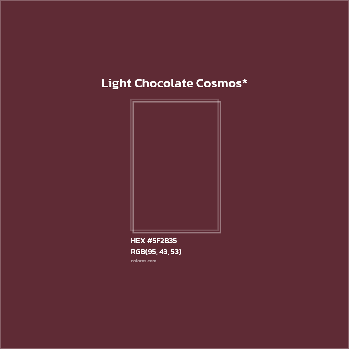 #5F2B35 hex color. RGB, RYB, CMYK, HSL, HSV codes and color conversions. Matching color names, palettes, paints.