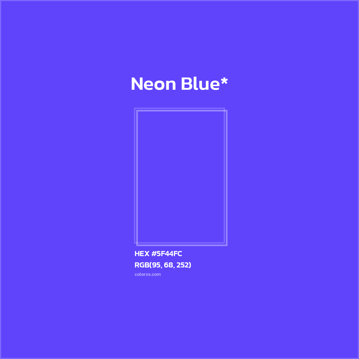 #5F44FC hex color. RGB, RYB, CMYK, HSL, HSV codes and color conversions. Matching color names, palettes, paints.