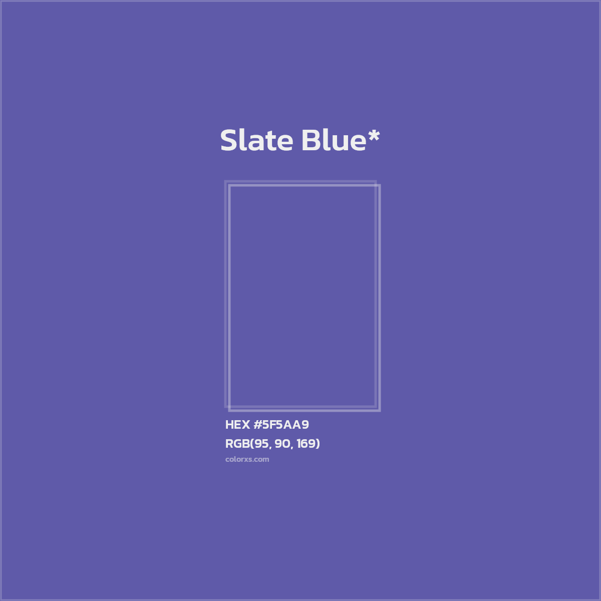 #5F5AA9 hex color. RGB, RYB, CMYK, HSL, HSV codes and color conversions. Matching color names, palettes, paints.