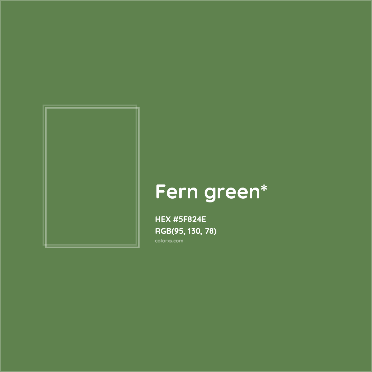 #5F824E hex color. RGB, RYB, CMYK, HSL, HSV codes and color conversions. Matching color names, palettes, paints.