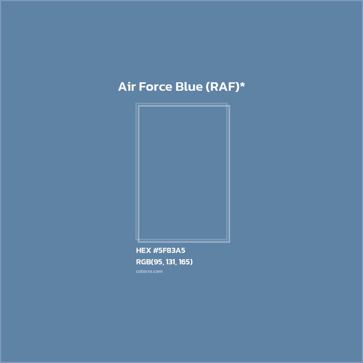 #5F83A5 hex color. RGB, RYB, CMYK, HSL, HSV codes and color conversions. Matching color names, palettes, paints.