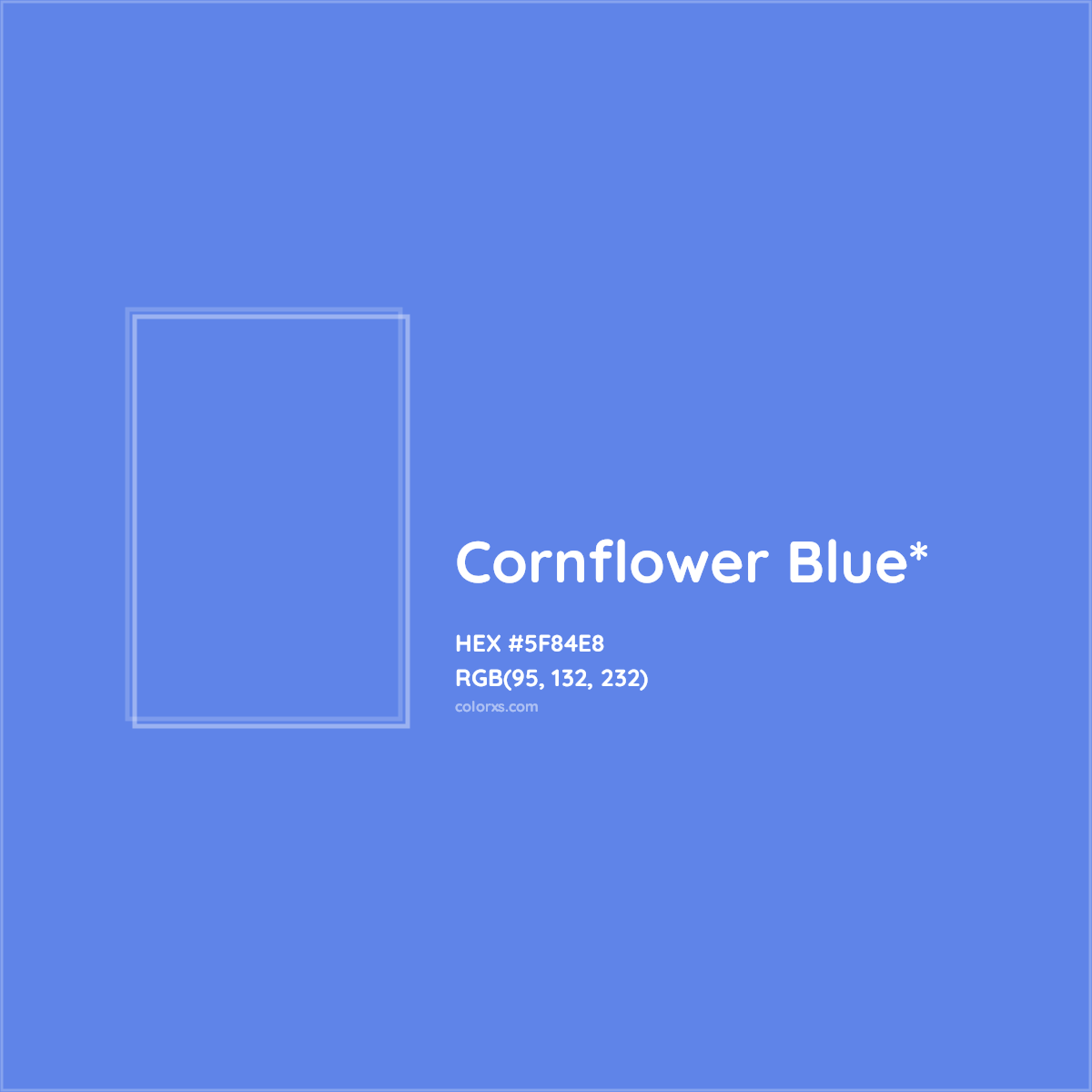 #5F84E8 hex color. RGB, RYB, CMYK, HSL, HSV codes and color conversions. Matching color names, palettes, paints.