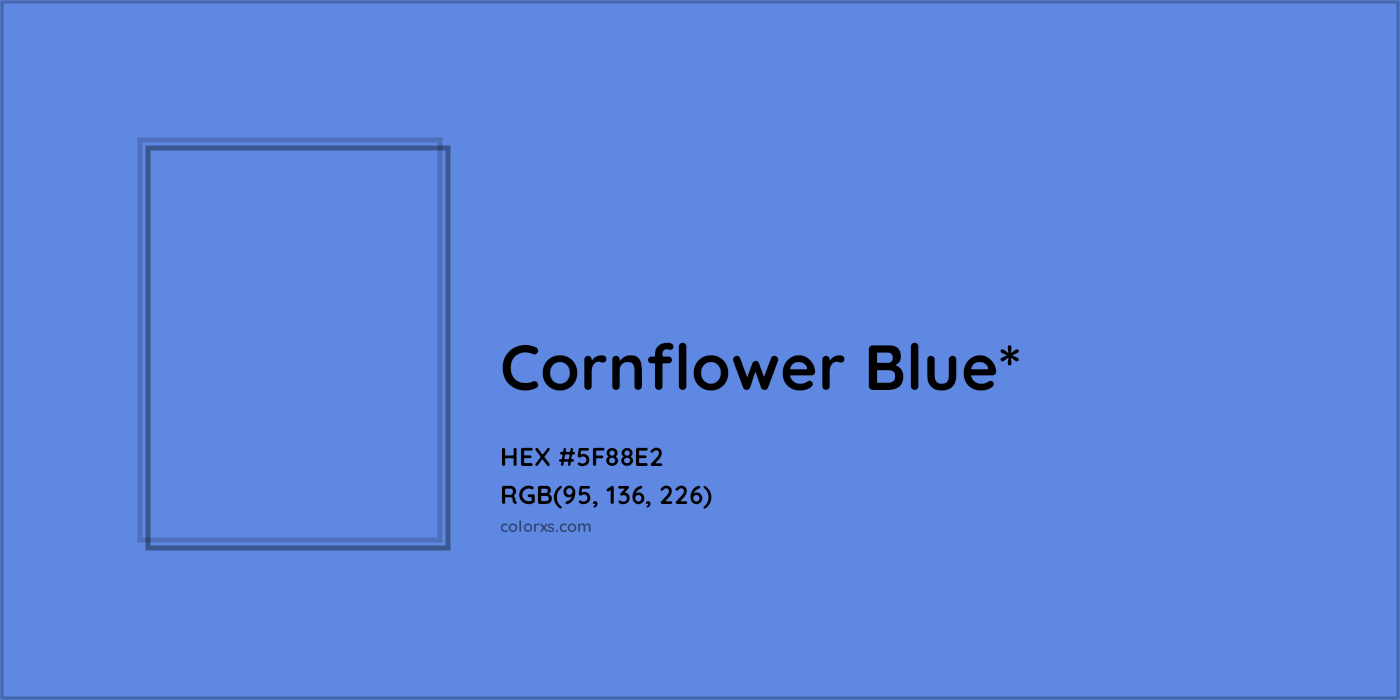 #5F88E2 hex color. RGB, RYB, CMYK, HSL, HSV codes and color conversions. Matching color names, palettes, paints.