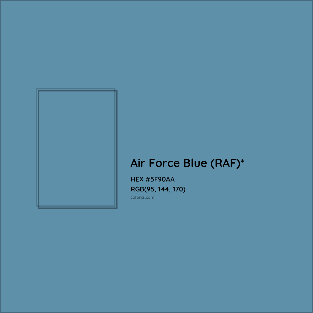 #5F90AA hex color. RGB, RYB, CMYK, HSL, HSV codes and color conversions. Matching color names, palettes, paints.