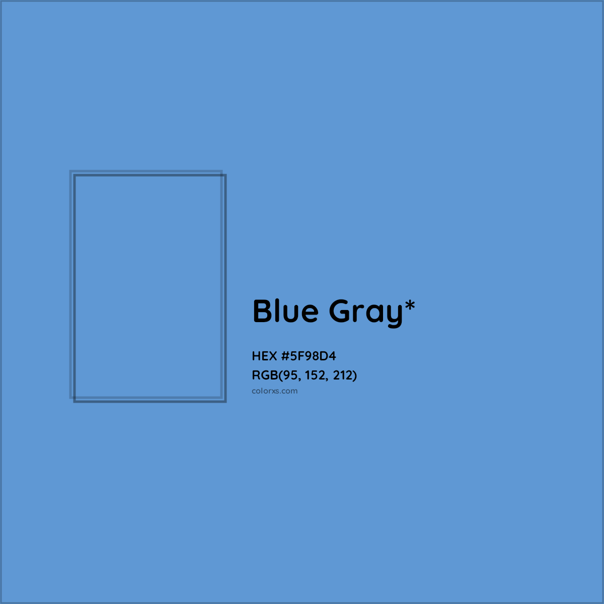 #5F98D4 hex color. RGB, RYB, CMYK, HSL, HSV codes and color conversions. Matching color names, palettes, paints.
