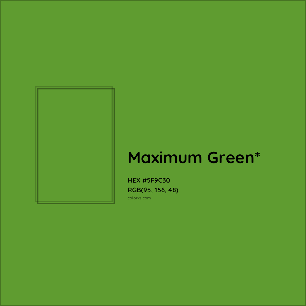 #5F9C30 hex color. RGB, RYB, CMYK, HSL, HSV codes and color conversions. Matching color names, palettes, paints.