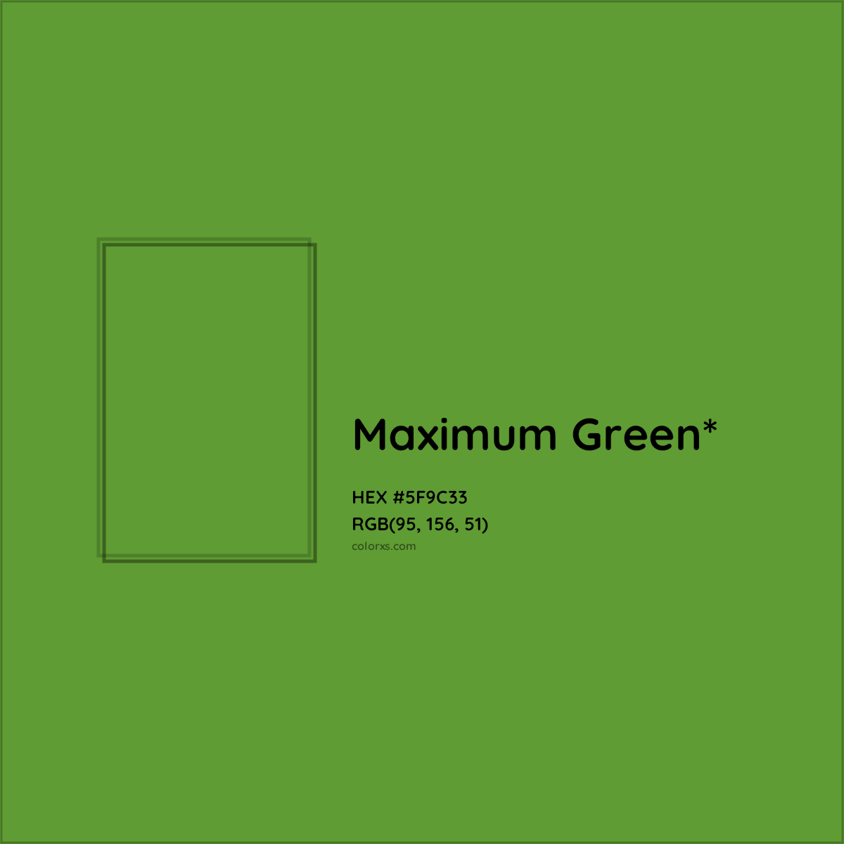 #5F9C33 hex color. RGB, RYB, CMYK, HSL, HSV codes and color conversions. Matching color names, palettes, paints.