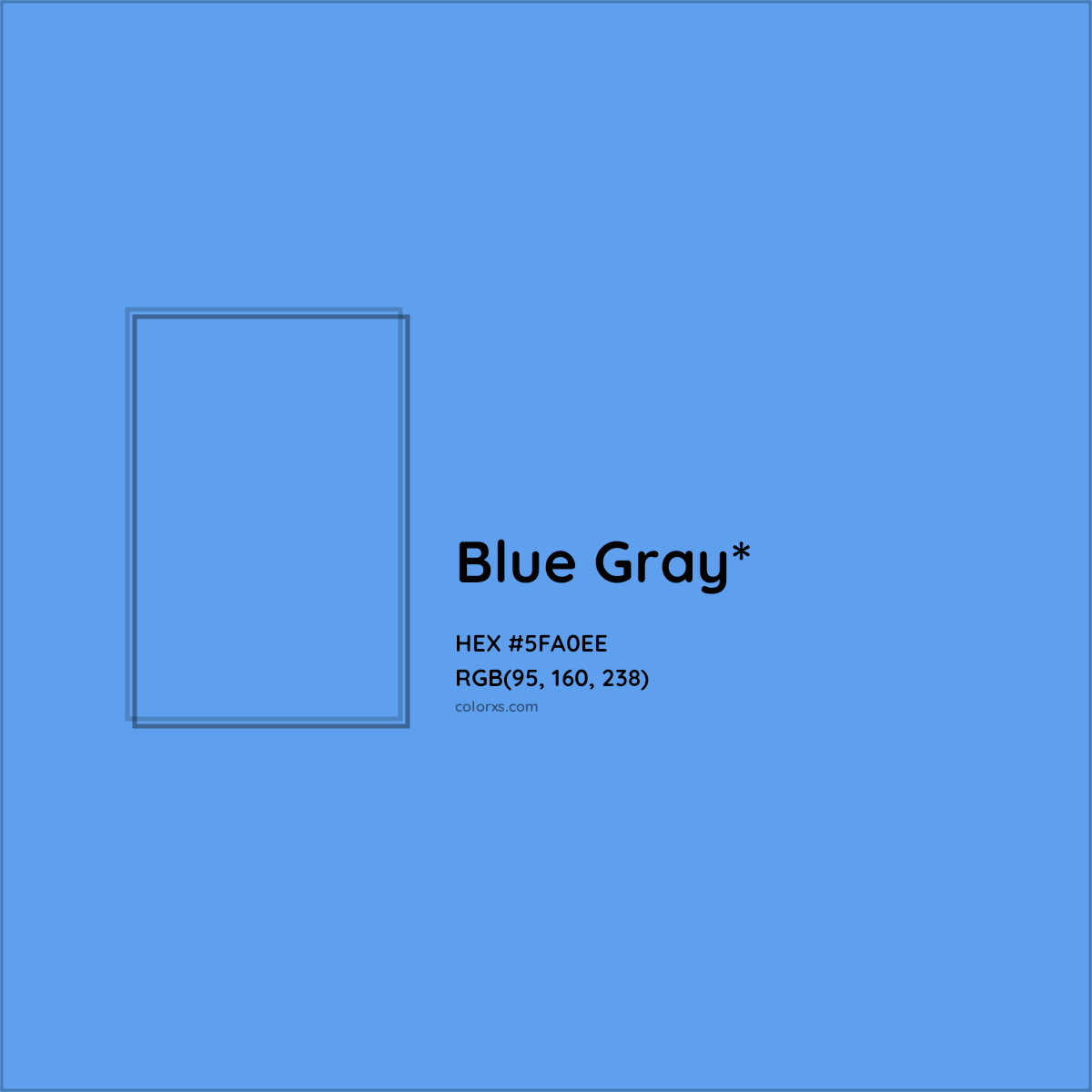 #5FA0EE hex color. RGB, RYB, CMYK, HSL, HSV codes and color conversions. Matching color names, palettes, paints.