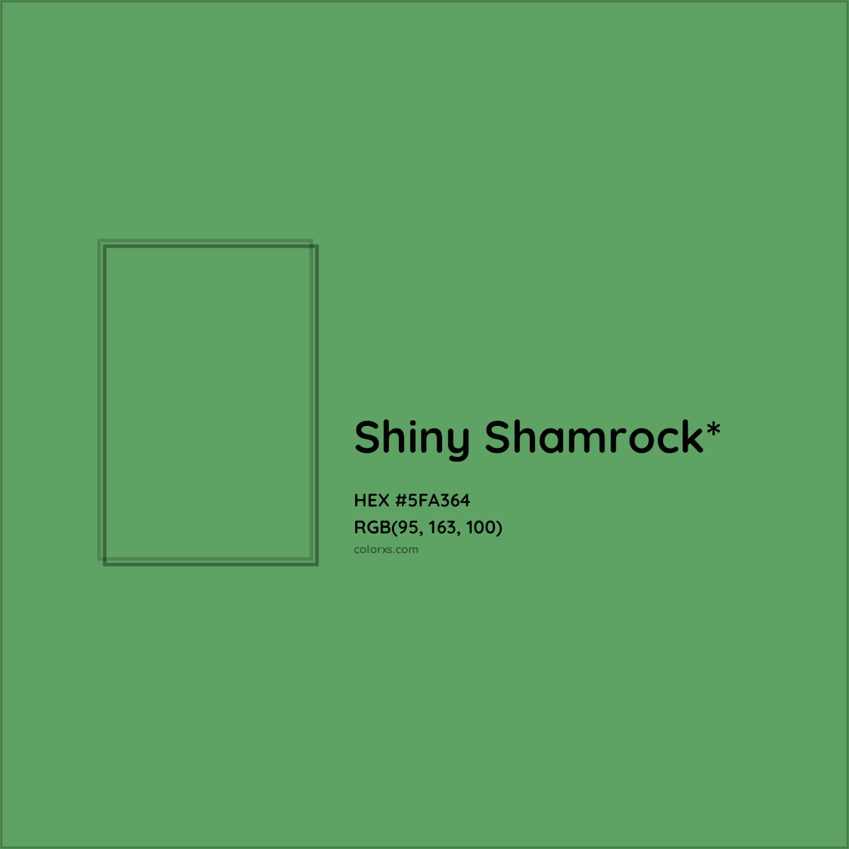 #5FA364 hex color. RGB, RYB, CMYK, HSL, HSV codes and color conversions. Matching color names, palettes, paints.