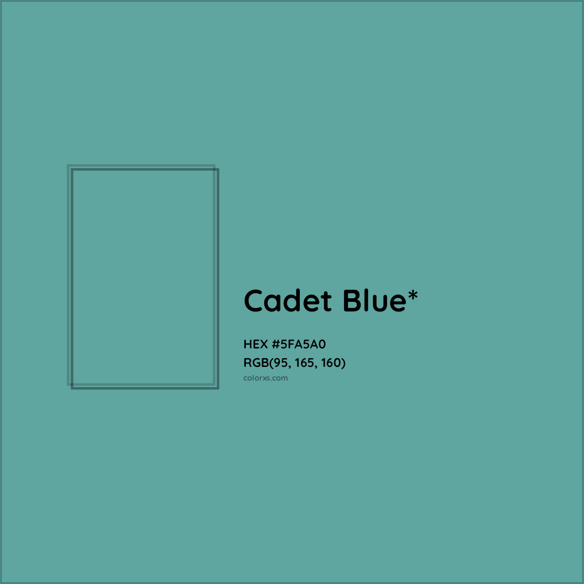 #5FA5A0 hex color. RGB, RYB, CMYK, HSL, HSV codes and color conversions. Matching color names, palettes, paints.